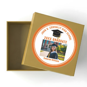 Custom Orange Graduate Photo 2026 Graduation Party Classic Round Sticker