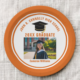 Custom Orange Graduate Photo 2026 Graduation Party Paper Plate