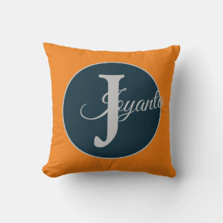 Custom  orange greay blue Monogram Elegant Cushion