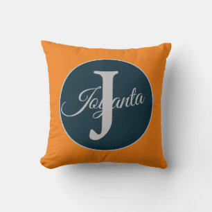 Custom orange greay blue Monogram Elegant Cushion