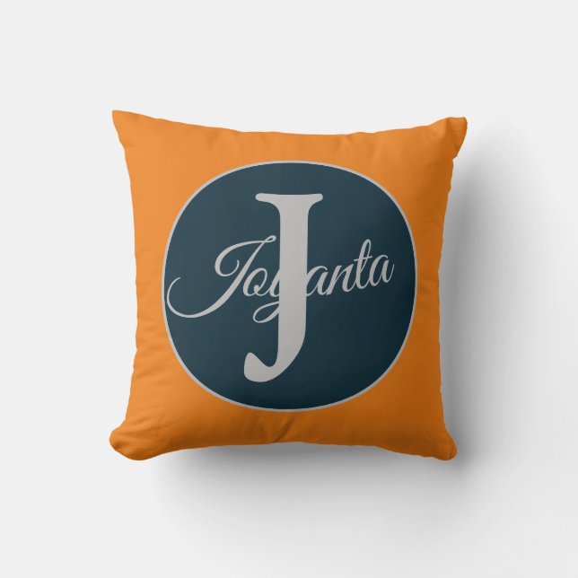 Custom  orange greay blue Monogram Elegant Cushion (Front)