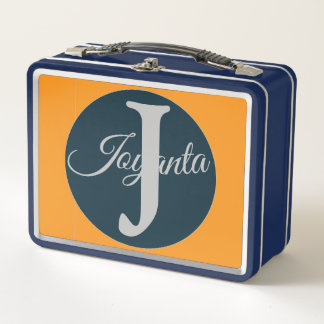 Custom  orange greay blue Monogram Elegant Metal Lunch Box