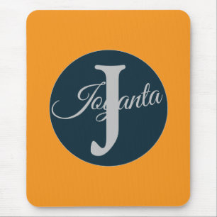 Custom  orange greay blue Monogram Elegant Mouse Pad