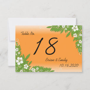 Custom orange hibiscus wedding table cards