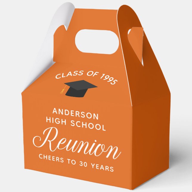 Custom Orange High School Alumni Reunion Party Favour Box (Front)