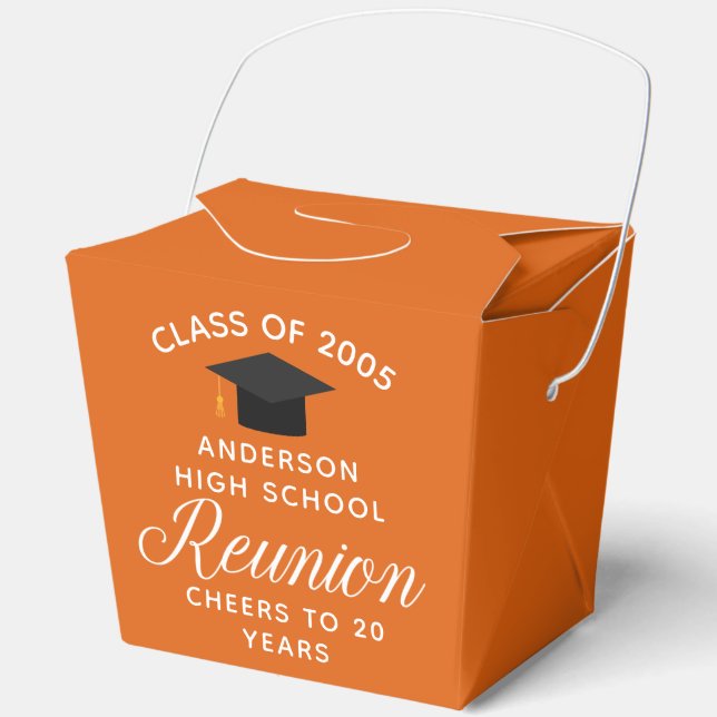 Custom Orange High School Reunion Party Fortune Favour Box (Front)