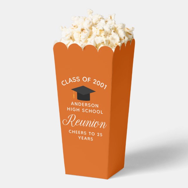 Custom Orange High School Reunion Party Popcorn Favour Box (Popped)