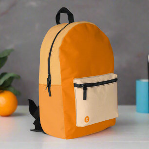 Custom Orange Initial Name Cute Stylish Printed Backpack