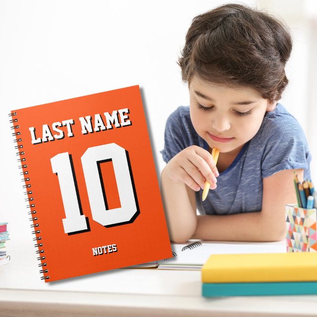 Custom Orange Last Name Sports Jersey Number  Notebook (Creator Uploaded)