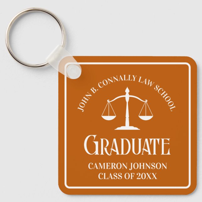 Custom Orange Law School Graduation Keepsake Key Ring (Front)