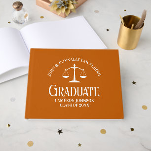 Custom Orange Law School Graduation Party Guest Book