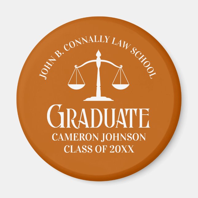 Custom Orange Law School Graduation Party Magnet (Front)
