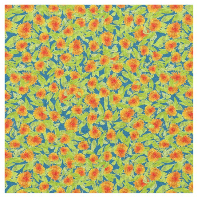 Custom Orange Marigold Pattern Floral Fabric (Close Up)