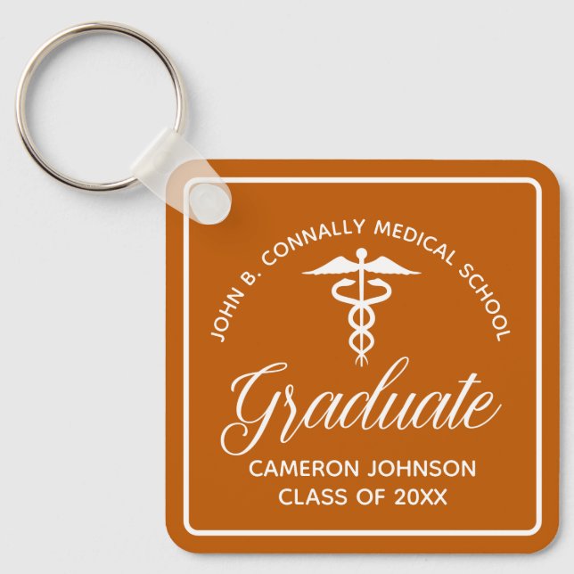 Custom Orange Medical School Graduation Keepsake Key Ring (Front)