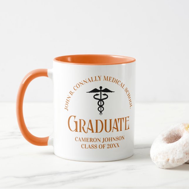 Custom Orange Medical School Graduation Keepsake Mug (With Donut)