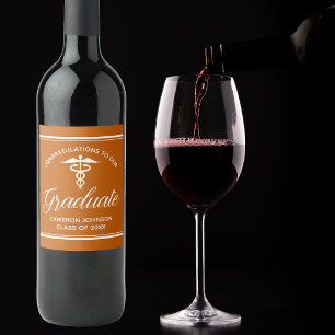 Custom Orange Medical School Graduation Party Wine Label