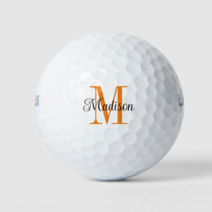 Custom Orange Monogram Initial Black Name Golf Balls