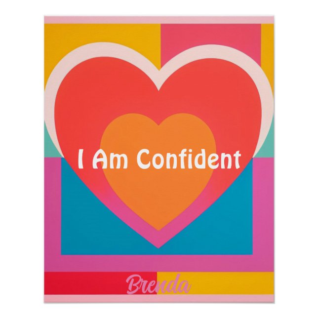 Custom Orange Pink Heart Affirmation Poster (Front)