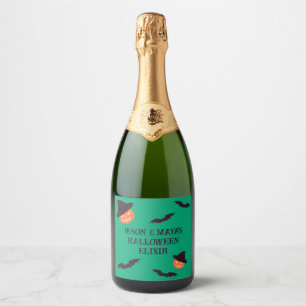 Custom Orange Retro Pumpkin Halloween Sparkling Wine Label