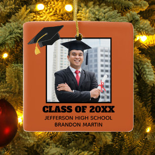 Custom Orange Senior Graduation Photo 2023 Ceramic Ornament