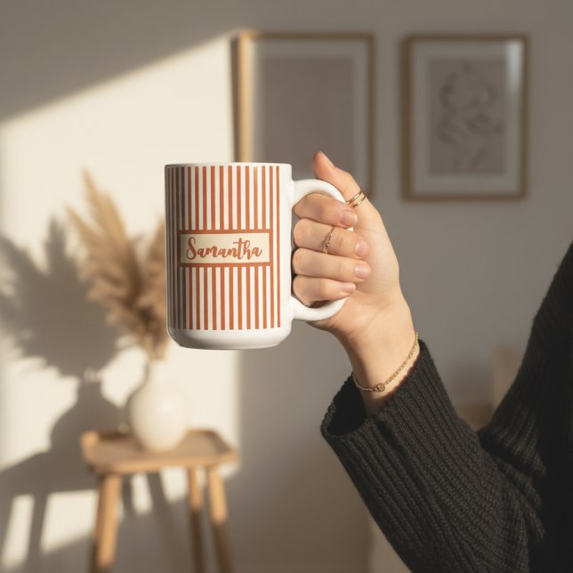 Custom Orange Striped Mug Gift for Mum or Coworker (Custom Name Striped Mug – Orange Personalized Gift for Mom, Grandma, Aunt, Teacher or Girls)