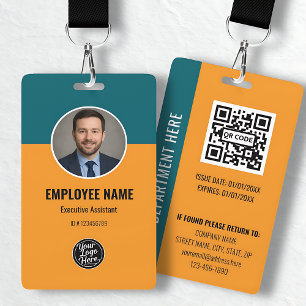 Custom Orange Teal Employee Photo Department ID ID Badge