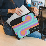 Custom Orange Turquoise Blue Purple Retro Pattern Laptop Sleeve<br><div class="desc">If you are looking for a laptop sleeve that can protect your laptop and show off your style, you might want to check out this customisable laptop sleeve. This sleeve features a beautiful contemporary purple, light aqua green, turquoise, and sky blue coloured geometric circles and lines pattern on a black...</div>