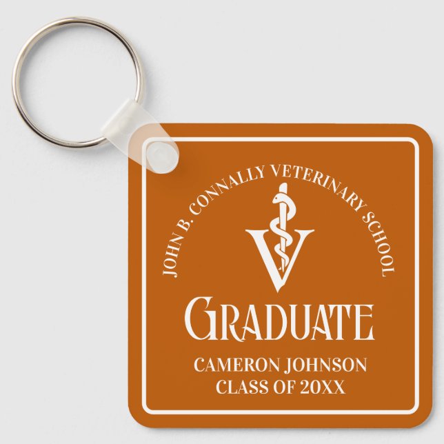 Custom Orange Veterinary School Graduation Key Ring (Front)