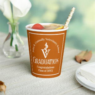 Custom Orange Veterinary School Graduation Party Paper Cups