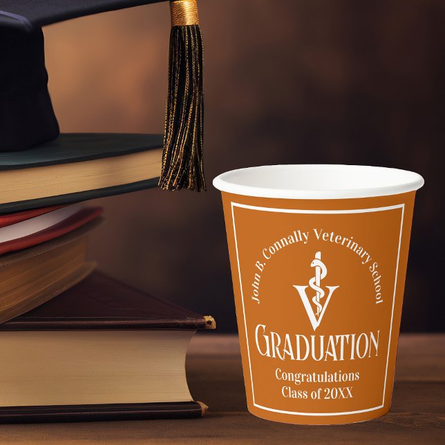 Custom Orange Veterinary School Graduation Party Paper Cups (Creator Uploaded)