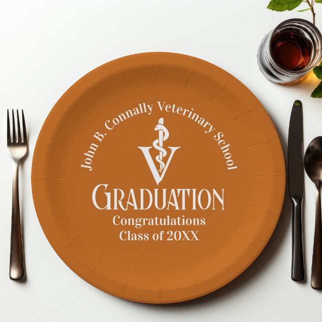 Custom Orange Veterinary School Graduation Party Paper Plate (Creator Uploaded)