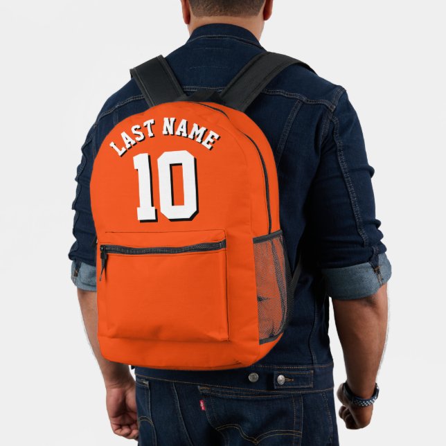 Custom Orange White Last Name Sports Jersey Number Printed Backpack (Insitu (Model))