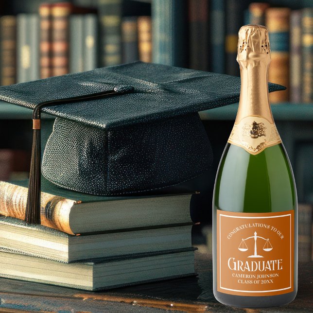 Custom Orange White Law School Graduation Party Sparkling Wine Label (Creator Uploaded)