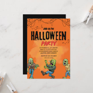 Custom Orange Zombie Halloween Party Invitation