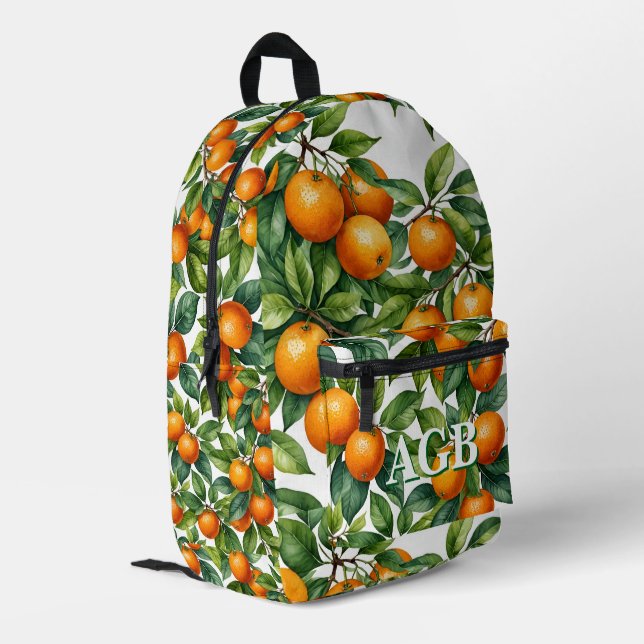 Custom Oranges Tree Backpack Watercolor & Initials (Back Corner Left)