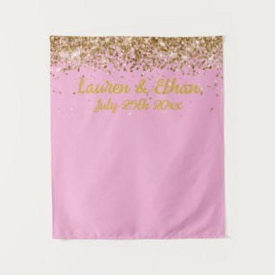 Custom Orchid and Gold Glitter Wedding Photo Booth Tapestry