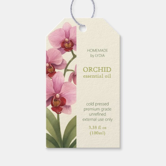 Custom Orchid Essential Oil Business Tag (Front)