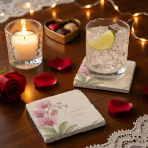 Custom Orchid Floral Stone Coaster