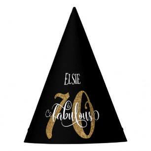 Custom Order Gold Glitter 70 & Fabulous on Black Party Hat