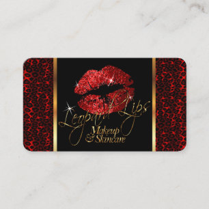 Custom Order-Makeup Artist with Leopard & Red Lips Business Card