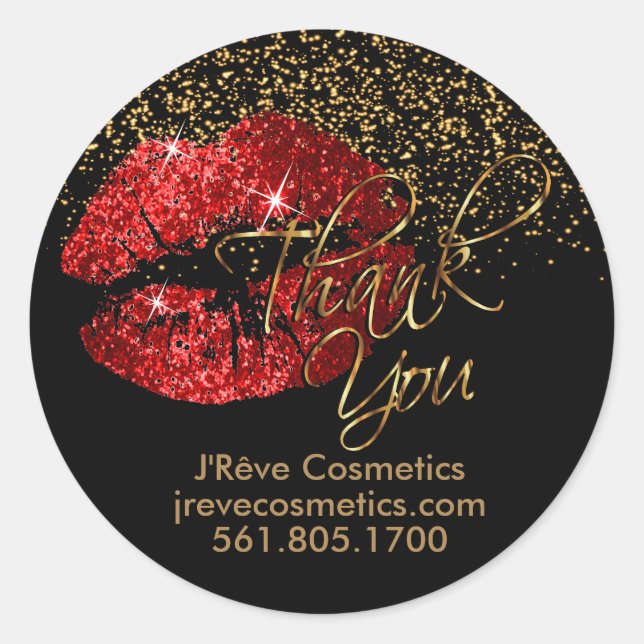 Custom Order - Red Glitter Lipstick - Thank You Classic Round Sticker (Front)