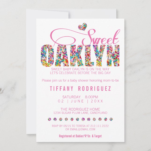 CUSTOM ORDER Sweet Oaklyn Baby Shower Invitation (Front)