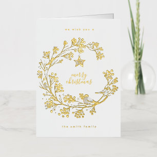 Custom Organic Christmas Wreath Holiday Folded Foil Greeting Card