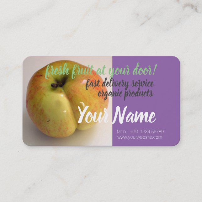 Custom Organic Fresh Fruit Delivery Business Cards (Front)