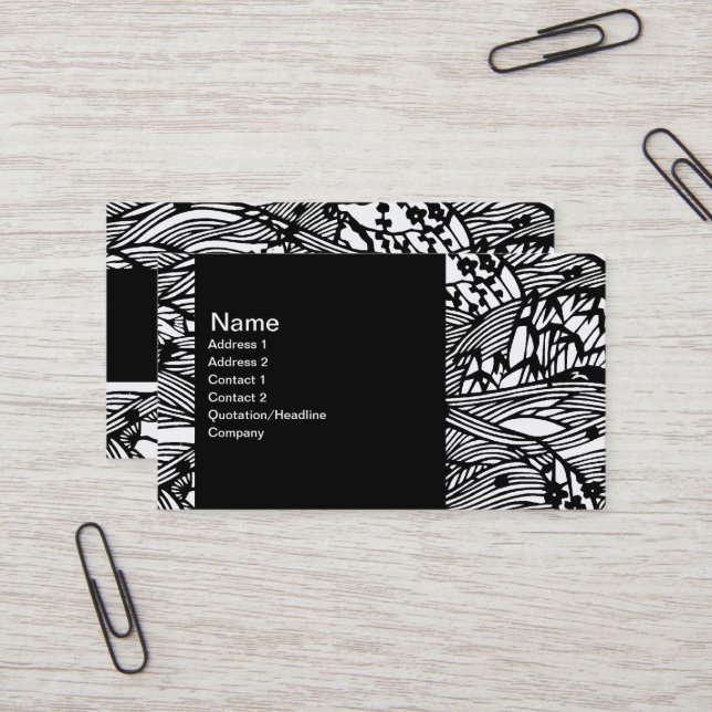 Custom Oriental Black and White Lined Pattern Business Card (Front/Back In Situ)
