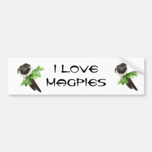 Custom Original Watercolor Magpie Pine Branch Bumper Sticker