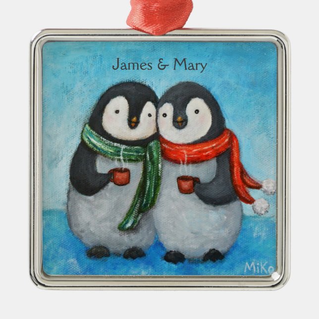 Custom Ornament First Christmas Together Penguins (Front)