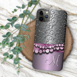 Custom Ornate Antique Faux Silver Swirls Pattern Case-Mate iPhone Case<br><div class="desc">Contemporary faux shiny silver swirl pattern, and strings of fake glass beads across a satin or silk-looking ribbon. With room to personalise or customise with a monogram of your choice. Beautiful, modern, and cool cover for the trend-savvy and art-loving hip trendsetter, artsy motif lover who wants to protect their phone...</div>