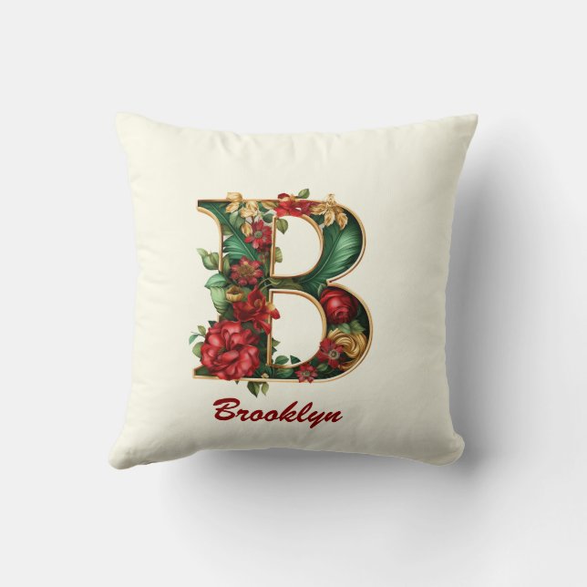 Custom Ornate Monogram B Christmas Ivory Cushion (Back)