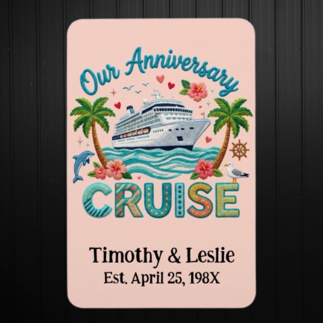 Custom Our Anniversary Faux Embroidery Cruise Door Magnet (Creator Uploaded)